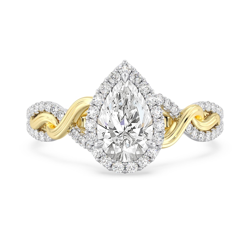 Main Image 4 of Enchanted Star Rapunzel 2 CT. T.W. Pear-Shaped Certified Lab-Created Diamond Braid Engagement Ring in Two-Tone Gold