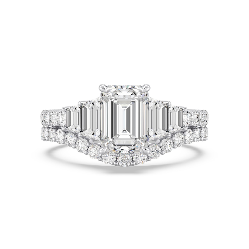 Main Image 7 of Enchanted Star Cinderella 4 CT. T.W. Emerald Certified Lab-Created Diamond Collar Engagement Ring in 14K White Gold