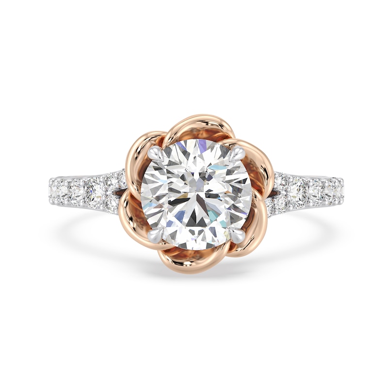 Main Image 4 of Enchanted Star Belle 2-3/4 CT. T.W. Certified Lab-Created Diamond Rose Split Shank Engagement Ring in 14K Two-Tone Gold