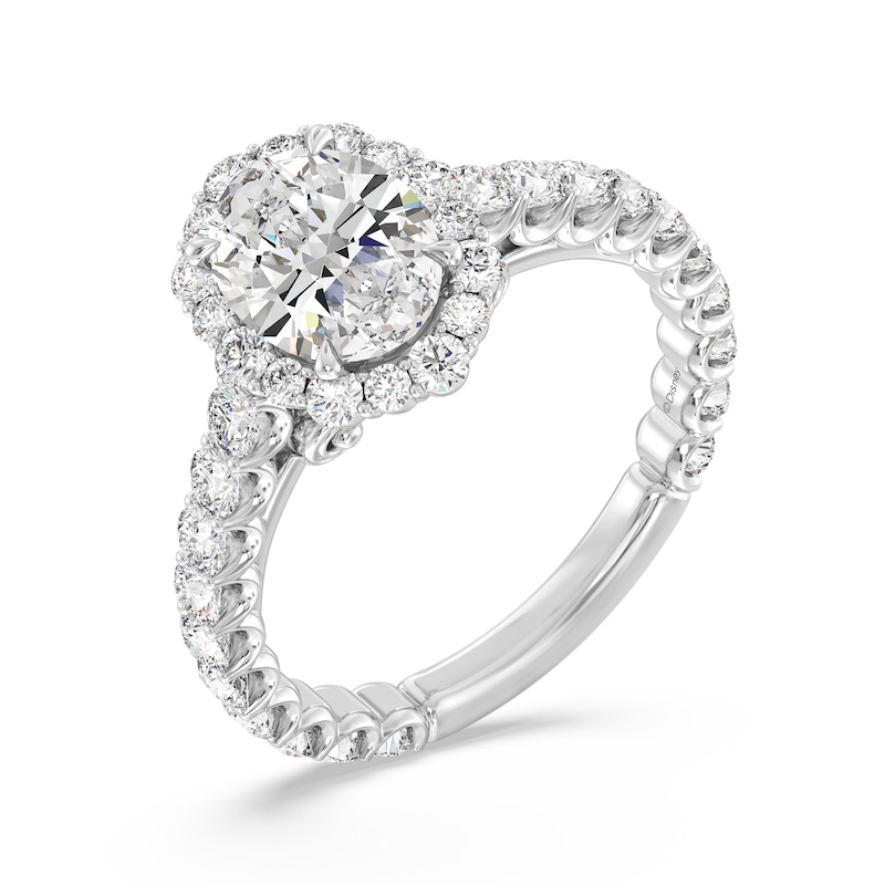 Main Image 1 of Enchanted Star Cinderella 2-7/8 CT. T.W. Oval Certified Lab-Created Diamond Frame Engagement Ring in 14K White Gold