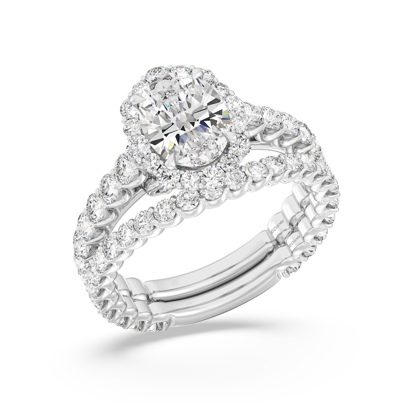 Main Image 6 of Enchanted Star Cinderella 2-7/8 CT. T.W. Oval Certified Lab-Created Diamond Frame Engagement Ring in 14K White Gold