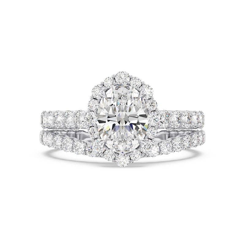 Main Image 7 of Enchanted Star Cinderella 2-7/8 CT. T.W. Oval Certified Lab-Created Diamond Frame Engagement Ring in 14K White Gold