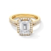 Thumbnail Image 1 of 3-1/2 CT. T.W. Emerald-Cut Certified Lab-Created Diamond Frame Double Row Shank Engagement Ring in 14K Gold (F/SI2)