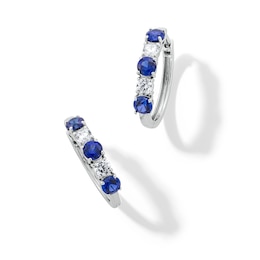 Blue Lab-Created Sapphire and 1/2 CT. T.W. Certified Lab-Created Diamond Hoop Earrings in 14K White Gold (F/SI2)