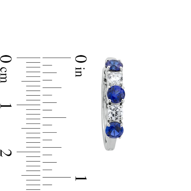 Main Image 2 of Blue Lab-Created Sapphire and 1/2 CT. T.W. Certified Lab-Created Diamond Hoop Earrings in 14K White Gold (F/SI2)