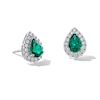 Thumbnail Image 1 of Pear-Shaped Lab-Created Emerald and 3/8 CT. T.W. Certified Lab-Created Diamond Frame Stud Earrings in 14K White Gold