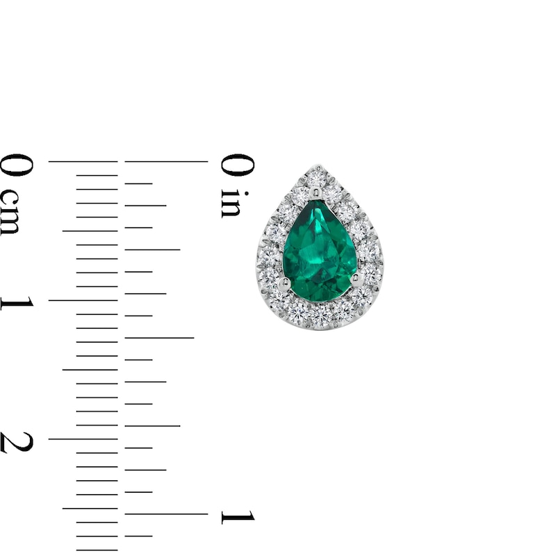 Main Image 3 of Pear-Shaped Lab-Created Emerald and 3/8 CT. T.W. Certified Lab-Created Diamond Frame Stud Earrings in 14K White Gold