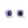 Thumbnail Image 1 of Cushion Blue Lab-Created Sapphire and 1/2 CT. T.W. Certified Lab-Created Diamond Frame Stud Earrings in 14K White Gold