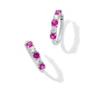 Thumbnail Image 1 of Lab-Created Ruby and 1/2 CT. T.W. Certified Lab-Created Diamond Hoop Earrings in 14K White Gold (F/SI2)