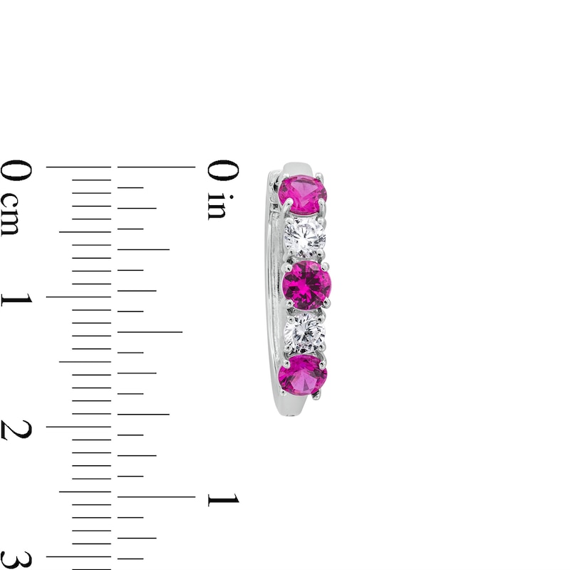 Main Image 2 of Lab-Created Ruby and 1/2 CT. T.W. Certified Lab-Created Diamond Hoop Earrings in 14K White Gold (F/SI2)