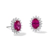 Thumbnail Image 1 of Oval Lab-Created Ruby and 1/3 CT. T.W. Certified Lab-Created Diamond Sunburst Frame Stud Earrings in 14K White Gold