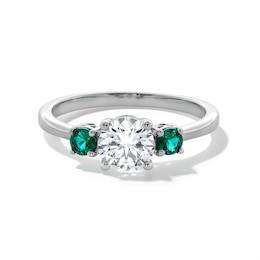 Lab-Created Emerald and 3/4 CT. Certified Lab-Created Diamond Three Stone Ring in 14K White Gold (F/VS2)