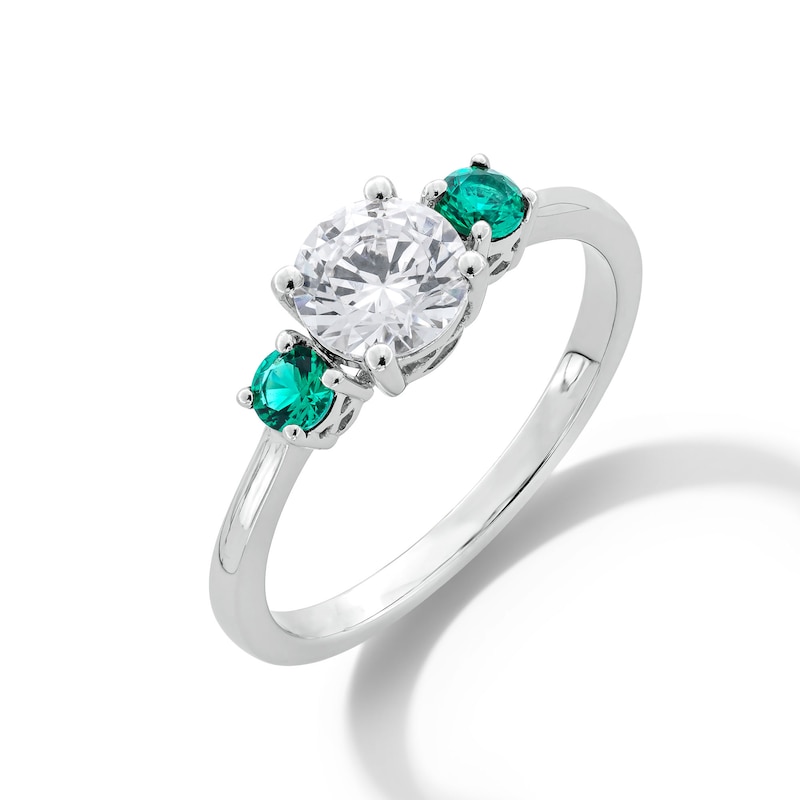 Main Image 3 of Lab-Created Emerald and 3/4 CT. Certified Lab-Created Diamond Three Stone Ring in 14K White Gold (F/VS2)