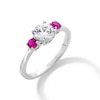 Thumbnail Image 3 of Lab-Created Ruby and 3/4 CT. Certified Lab-Created Diamond Three Stone Ring in 14K White Gold (F/VS2)