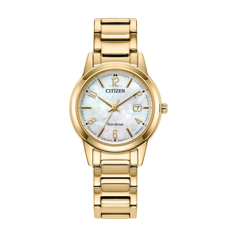 Main Image 1 of Ladies’ Citizen Eco-Drive® Dress Classic Gold-Tone IP Watch with Mother-of-Pearl Dial (Model: FE1242-78D)