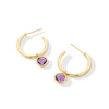 Thumbnail Image 1 of 6.0mm Amethyst Bezel-Set Dangle Hoop Earrings in Sterling Silver with 18K Gold Plate