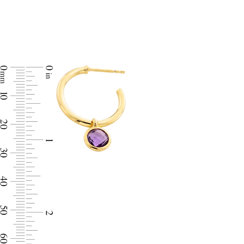 Main Image 2 of 6.0mm Amethyst Bezel-Set Dangle Hoop Earrings in Sterling Silver with 18K Gold Plate