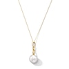 Thumbnail Image 1 of 9.0mm Pink Freshwater Cultured Pearl and Diamond Accent Chain Link Drop Pendant in 10K Gold