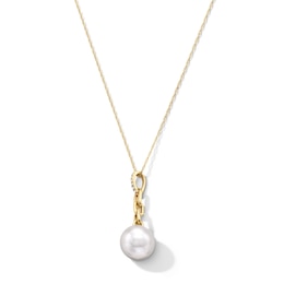 9.0mm Pink Freshwater Cultured Pearl and Diamond Accent Chain Link Drop Pendant in 10K Gold