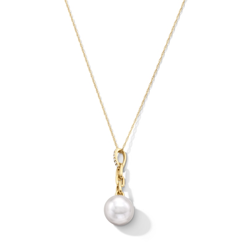 Main Image 1 of 9.0mm Pink Freshwater Cultured Pearl and Diamond Accent Chain Link Drop Pendant in 10K Gold