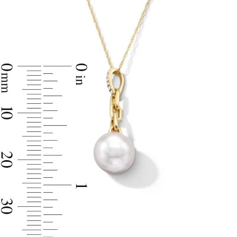 Main Image 2 of 9.0mm Pink Freshwater Cultured Pearl and Diamond Accent Chain Link Drop Pendant in 10K Gold