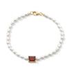 Thumbnail Image 1 of Emerald-Cut Lab-Created Ruby and Freshwater Cultured Pearl Bracelet in Sterling Silver with 18K Gold Plate - 7.25&quot;