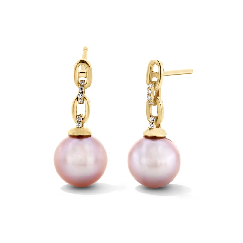 Main Image 1 of 8.0mm Pink Freshwater Cultured Pearl and Diamond Accent Chain Link Drop Earrings in 10K Gold