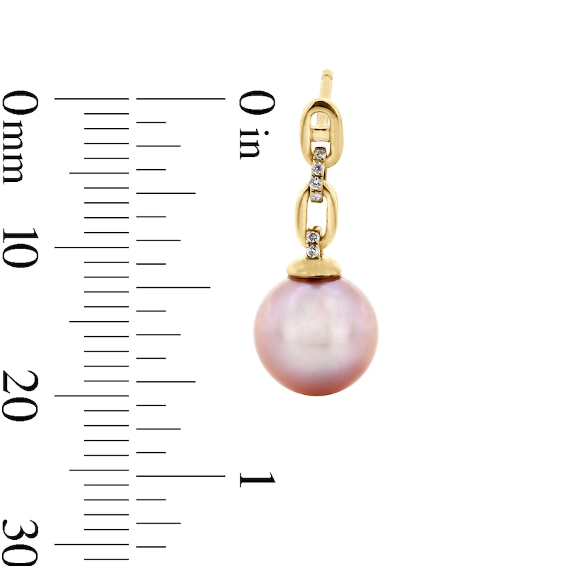 Main Image 2 of 8.0mm Pink Freshwater Cultured Pearl and Diamond Accent Chain Link Drop Earrings in 10K Gold