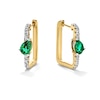 Thumbnail Image 1 of Pear-Shaped Lab-Created Emerald and White Lab-Created Sapphire Square Hoop Earrings in Sterling Silver with Gold Plate