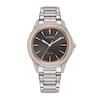 Thumbnail Image 1 of Ladies’ Citizen Eco-Drive® Dress Classic Crystal Accent Two-Tone IP Watch with Black Dial (Model: EM0946-58E)