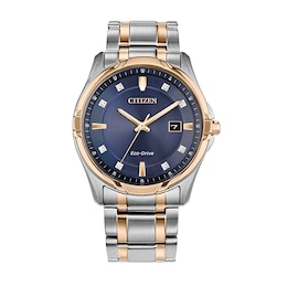 Men’s Citizen Eco-Drive® Dress Classic Diamond Accent Two-Tone IP Watch with Blue Dial (Model: BM7506-54L)