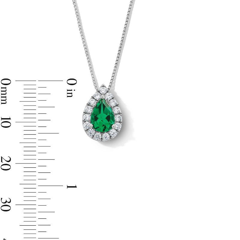 Main Image 4 of Pear-Shaped Lab-Created Emerald and 1/3 CT. T.W. Certified Lab-Created Diamond Frame Pendant in 14K White Gold (F/SI2)