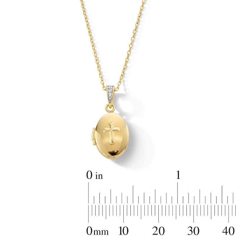 Main Image 4 of Diamond Accent Cross Oval Locket in Sterling Silver with 18K Gold Plate