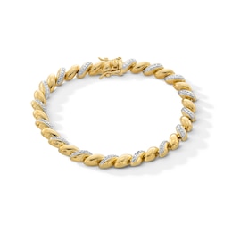 Diamond Accent San Marco Link Bracelet in Sterling Silver with 18K Gold Plate - 7.25”