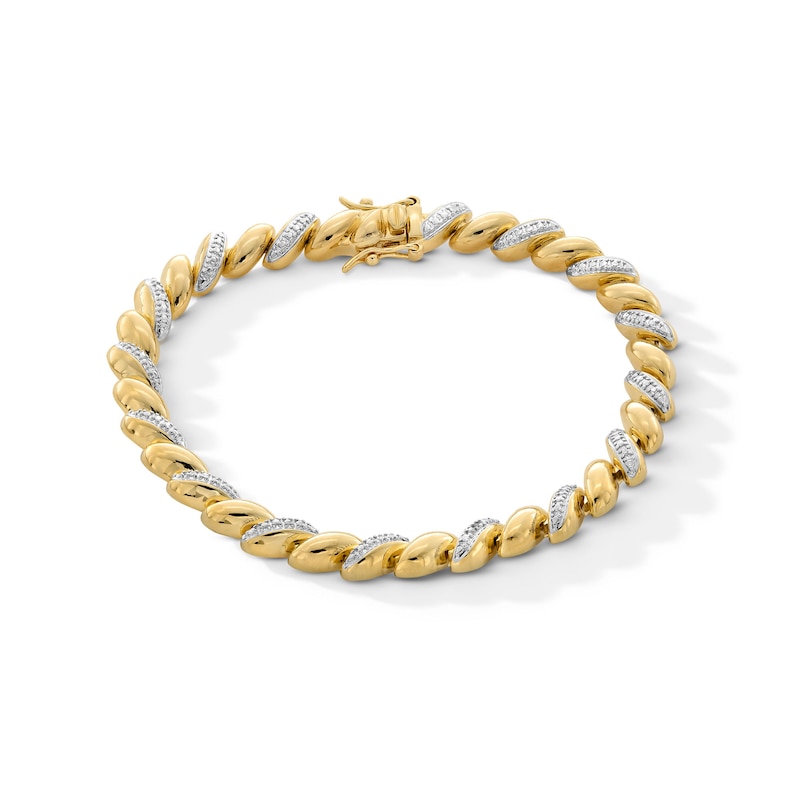 Main Image 1 of Diamond Accent San Marco Link Bracelet in Sterling Silver with 18K Gold Plate - 7.25”