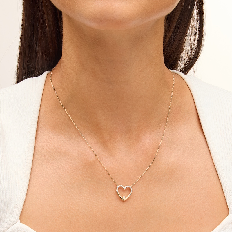 Main Image 2 of 1/5 CT. T.W. Diamond Heart Necklace in Sterling Silver with 14K Gold Plate