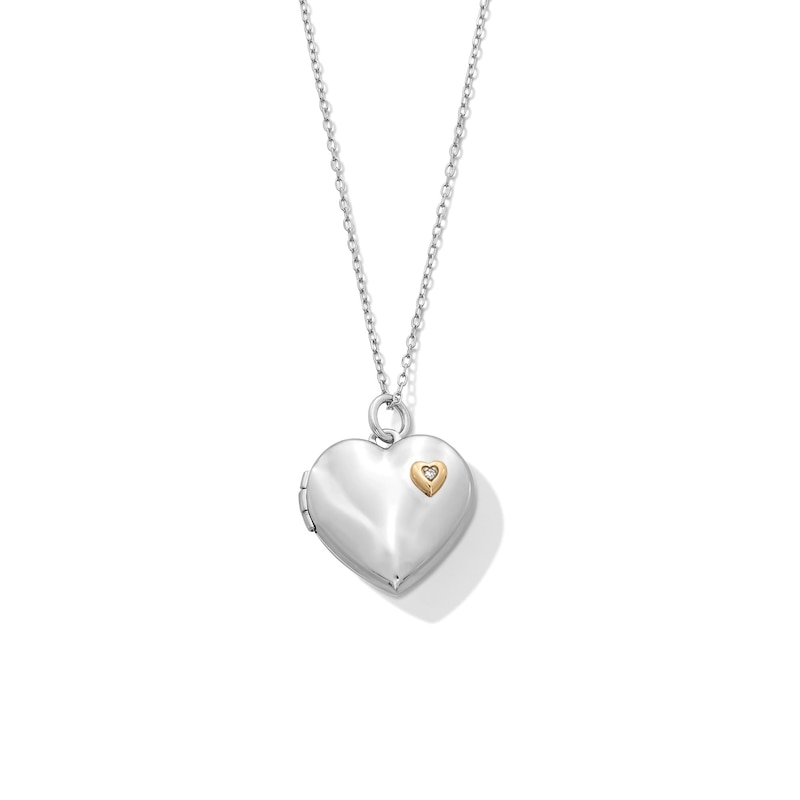 Main Image 1 of Diamond Accent Heart Locket in Sterling Silver and 10K Gold