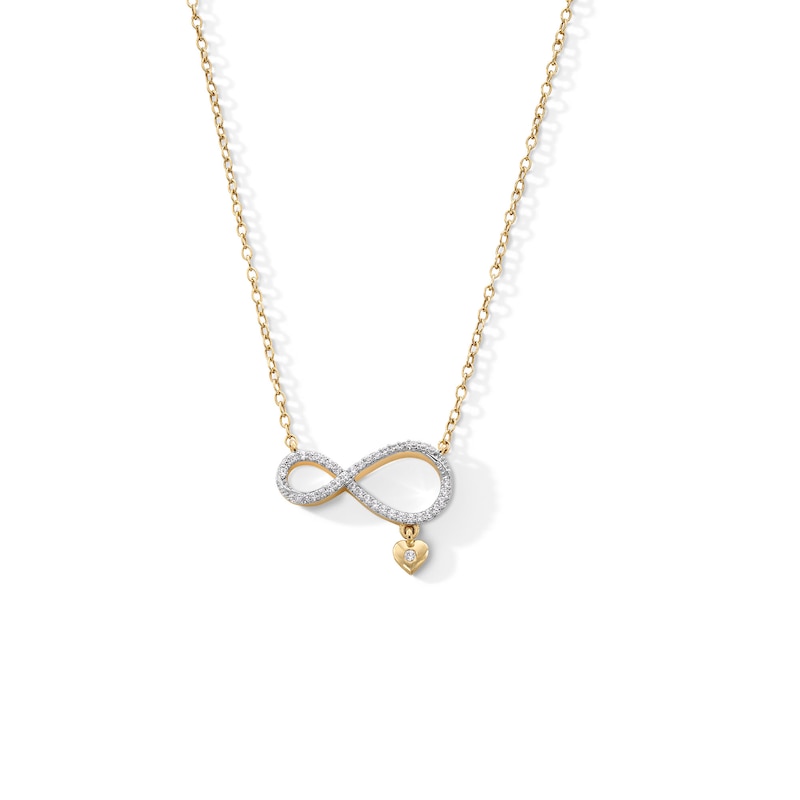 Main Image 1 of 1/8 CT. T.W. Diamond Infinity Heart Dangle Necklace in Sterling Silver with 14K Gold Plate