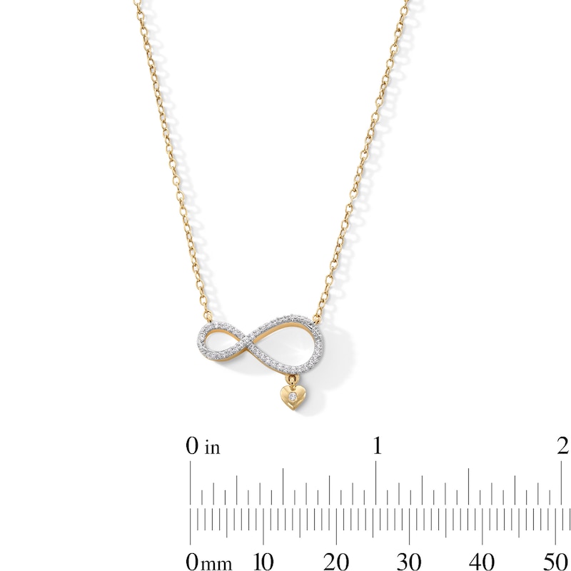 Main Image 2 of 1/8 CT. T.W. Diamond Infinity Heart Dangle Necklace in Sterling Silver with 14K Gold Plate