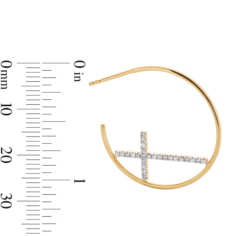 Main Image 3 of 1/4 CT. T. W. Diamond Cross-in-Hoop Earrings in Sterling Silver with 18K Gold Plate