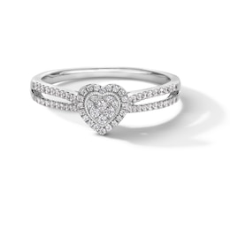 1/4 CT. T.W. Heart-Shaped Multi-Diamond Frame Split Shank Promise Ring in 10K White Gold