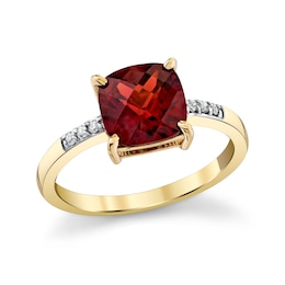 8.0mm Cushion-Cut Garnet and 1/20 CT. T.W. Diamond Ring in 10K Gold