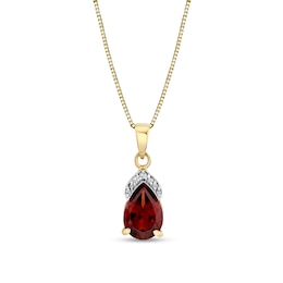 Pear-Shaped Garnet and 1/20 CT. T.W. Diamond Drop Pendant in 14K Gold