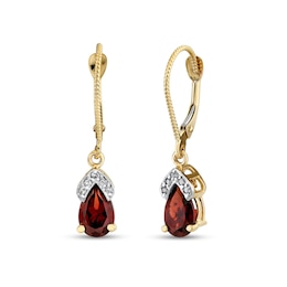 Pear-Shaped Garnet and 1/15 CT. T.W. Diamond Drop Earrings in 14K Gold