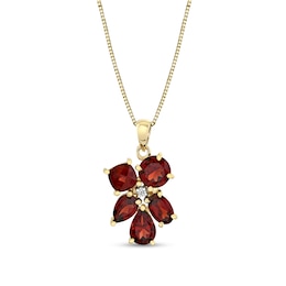 Multi-Shaped Garnet and Diamond Accent Abstract Flower Pendant in 10K Gold