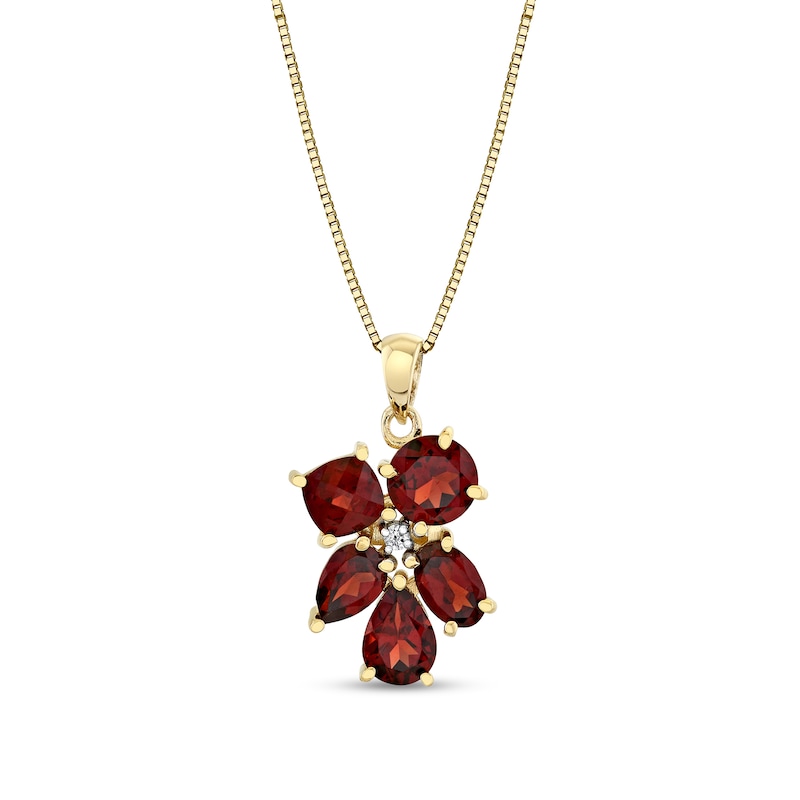 Main Image 1 of Multi-Shaped Garnet and Diamond Accent Abstract Flower Pendant in 10K Gold