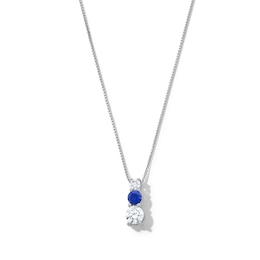 Blue Lab-Created Sapphire and 5/8 CT. T.W. Certified Lab-Created Diamond Graduated Trio Pendant in 14K White Gold