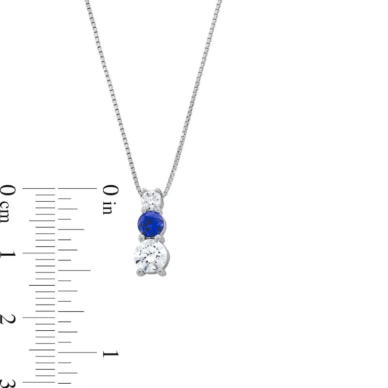 Main Image 2 of Blue Lab-Created Sapphire and 5/8 CT. T.W. Certified Lab-Created Diamond Graduated Trio Pendant in 14K White Gold