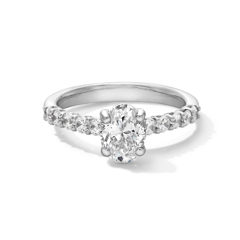 Main Image 1 of 1-1/2 CT. T.W. Oval Certified Lab-Created Diamond Engagement Ring in 14K White Gold (I/SI2)