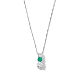 Lab-Created Emerald and 5/8 CT. T.W. Certified Lab-Created Diamond Graduated Trio Pendant in 14K White Gold (F/VS2)